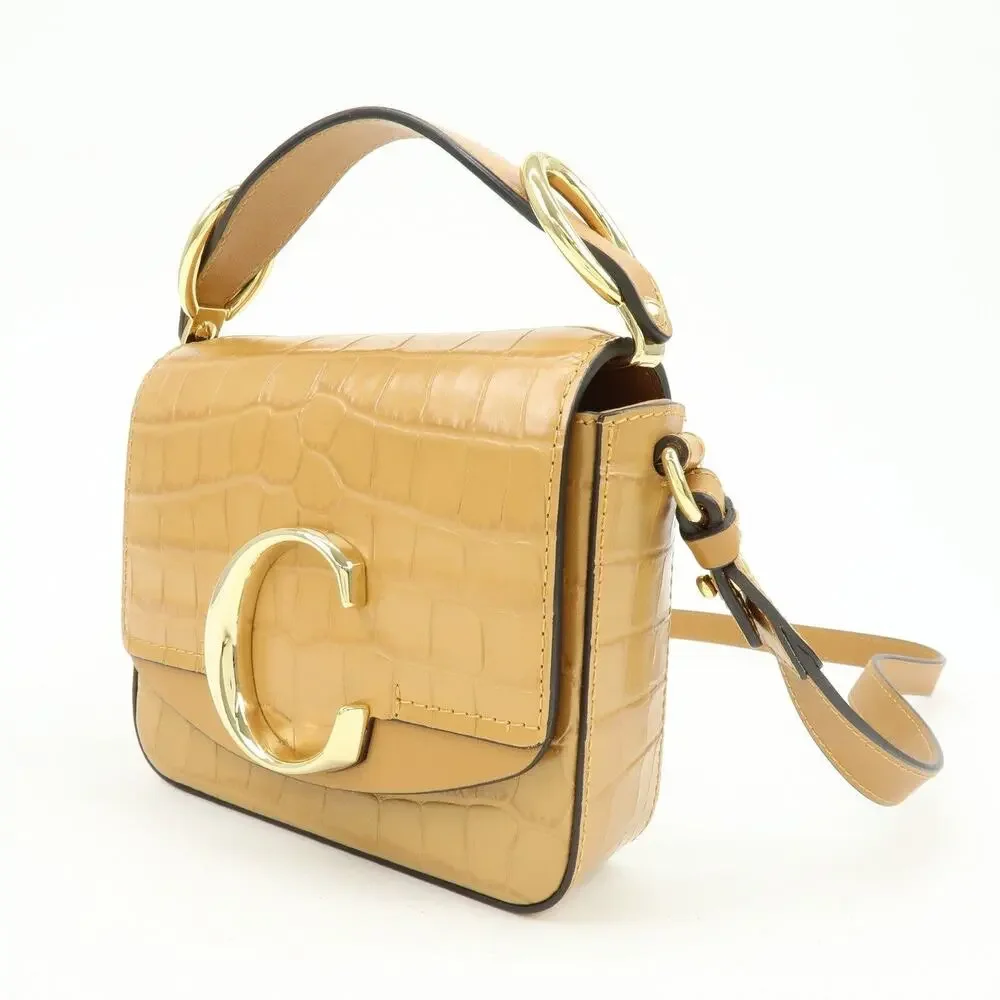Chloe C Croc-Embossed Calfskin Handbag Beige
